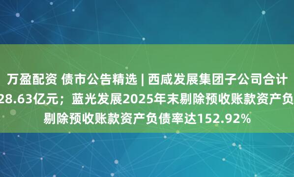 万盈配资 债市公告精选 | 西咸发展集团子公司合计债务逾期金额达28.63亿元；蓝光发展2025年末剔除预收账款资产负债率达152.92%