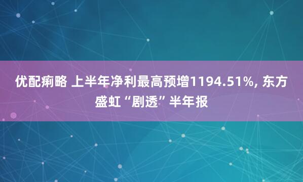 优配痢略 上半年净利最高预增1194.51%, 东方盛虹“剧透”半年报
